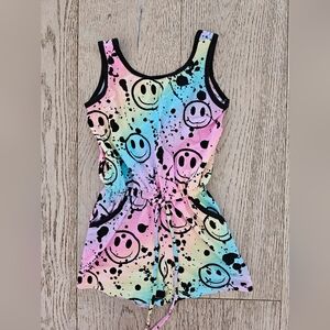 Pixie Lane Shorts Romper Rainbow Ombre Smiley Splatters Sz 4